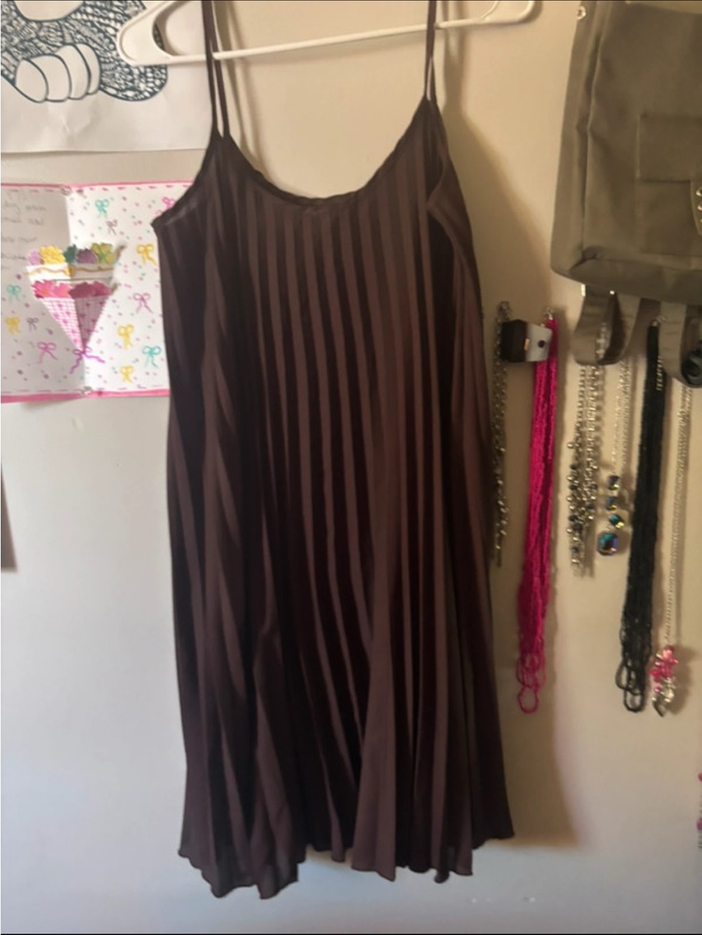 See You Monday Brown Pleated Midi Slip Dress